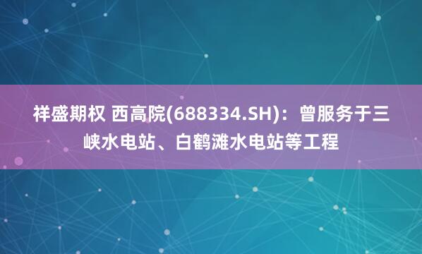 祥盛期权 西高院(688334.SH)：曾服务于三峡水电站、白鹤滩水电站等工程