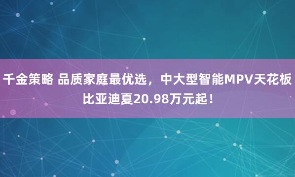千金策略 品质家庭最优选，中大型智能MPV天花板比亚迪夏20.98万元起！